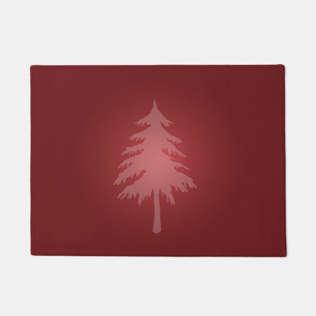 White Tree Holiday Red Background Christmas Doormat (Front)
