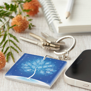 White Tree In The Snow Key Ring