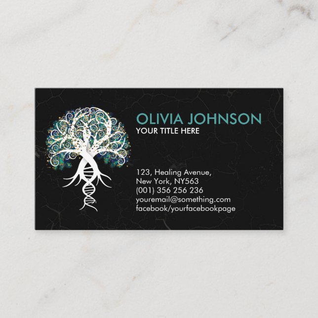 White Tree of Life - Evolution - Marble Leaves Business Card (Front)