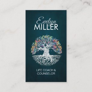 White Tree of life - Yggdrasil - Colourful Leaves  Business Card