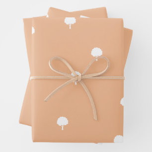 White Tree Pattern on Light Brown Background Wrapping Paper Sheet