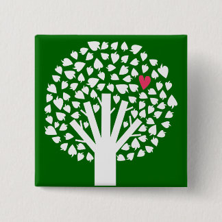 White Tree Silhouette with Heart Leaf 15 Cm Square Badge
