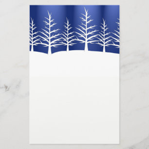 White Tree Silhouettes on Blue Stationery
