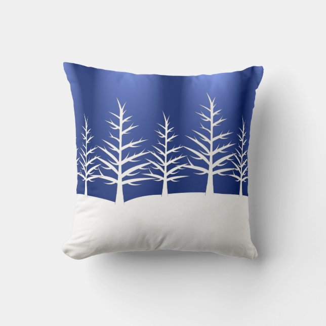 White Tree Silhouettes Winter Landscape Cushion (Front)