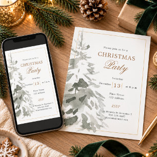 White tree snow modern Christmas Party Invitation