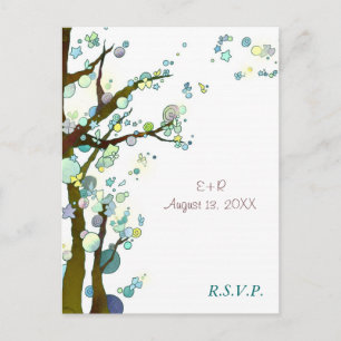 White Tree Theme Wedding RSVP Invitation Postcard