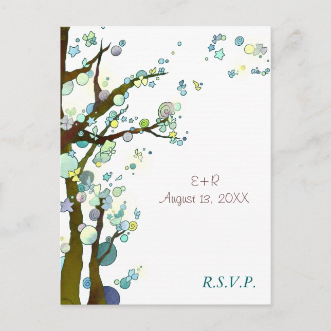White Tree Theme Wedding RSVP Invitation Postcard (Front)