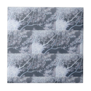White trees grey geometric pattern tiles