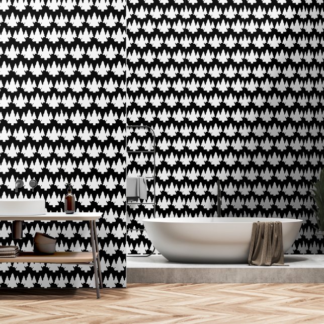 White Trees On Black Accent  Wallpaper (Bathroom)