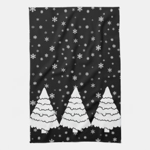 White Trees on Black Tea Towel