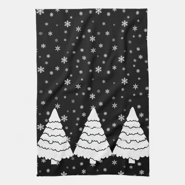 White Trees on Black Tea Towel (Vertical)