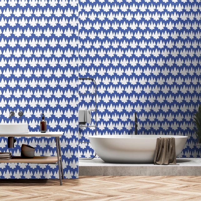 White Trees On Blue Accent  Wallpaper (Bathroom)
