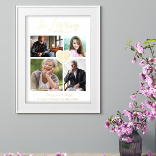 White Trendy Collage 4 Photos Modern Heart Wedding Foil Prints