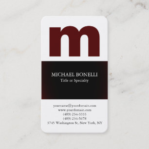 White trendy modern dark red monogram business card