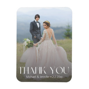 white trendy typography wedding photo thank you  magnet