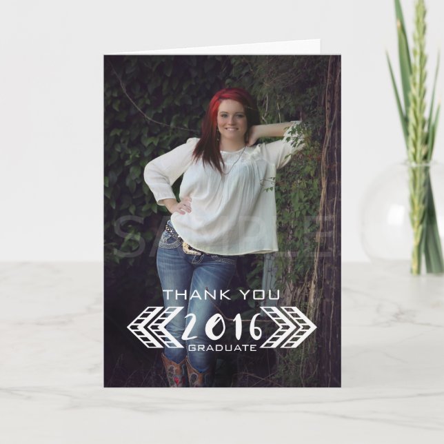 White Tribal Aztec Photo Graduation Thank You Card (Front)