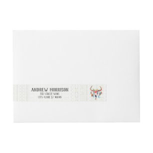 White Tribal Pattern And Bull Skull Wraparound Address Label