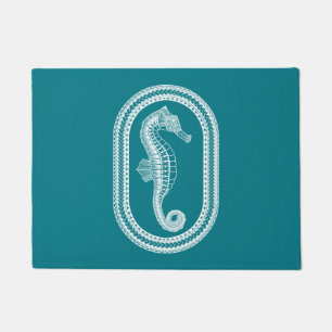 White Tribal Seahorse Doormat