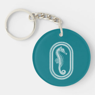 White Tribal Seahorse Key Ring