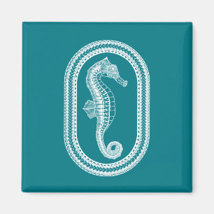 White Tribal Seahorse Magnet
