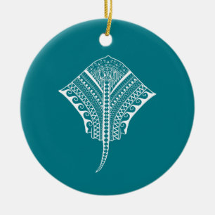 White Tribal Stingray Ceramic Ornament