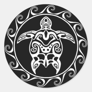 White Tribal Turtle Classic Round Sticker