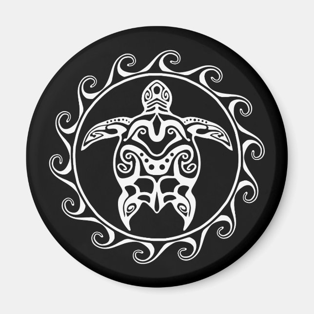 White Tribal Turtle Magnet (Front)