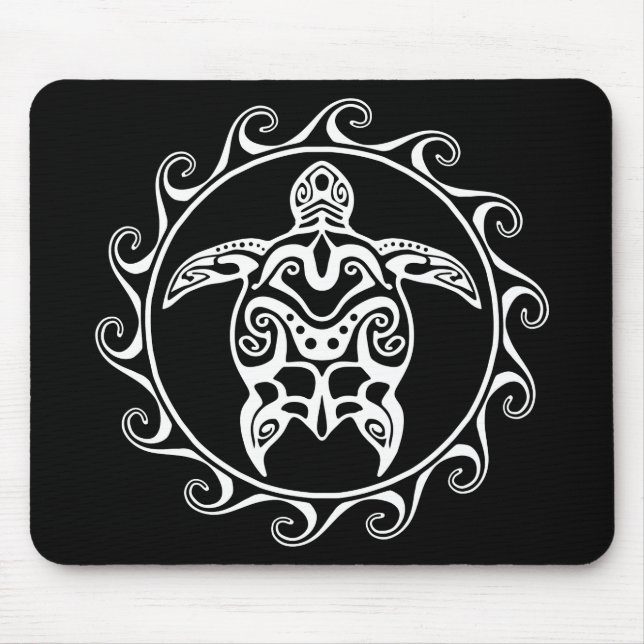 White Tribal Turtle Mouse Pad (Front)