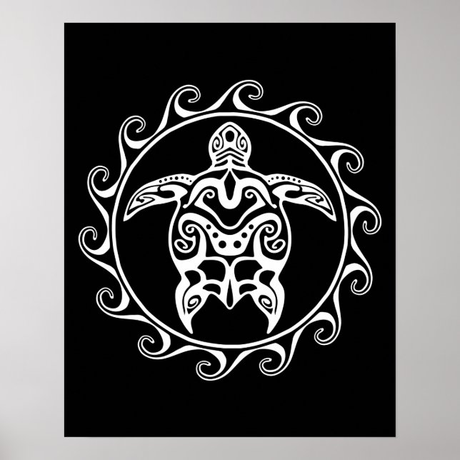 White Tribal Turtle Poster (Front)