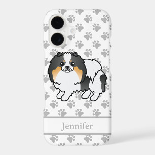White Tricolor Pomeranian Cute Cartoon Dog & Name