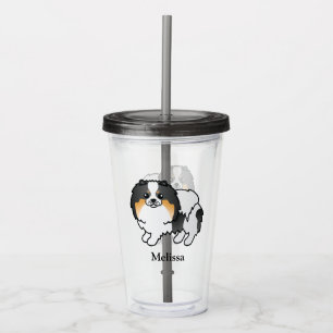White Tricolor Pomeranian Cute Cartoon Dog & Name Acrylic Tumbler