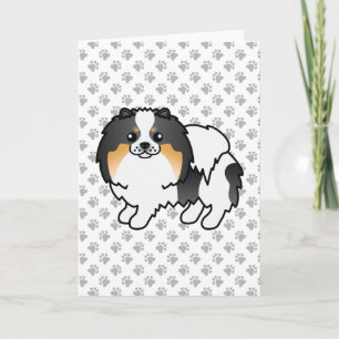 White Tricolor Pomeranian Cute Cartoon Dog & Paws Card