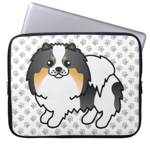 White Tricolor Pomeranian Cute Cartoon Dog & Paws Laptop Sleeve