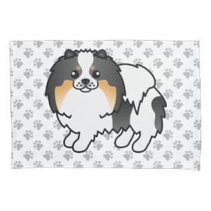 White Tricolor Pomeranian Cute Cartoon Dog & Paws Pillowcase