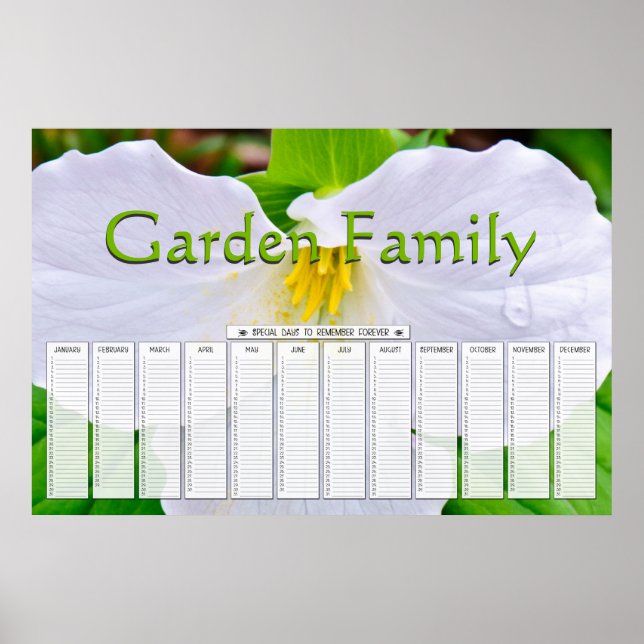 White Trillium  Custom Special Days Calendar Poster (Front)