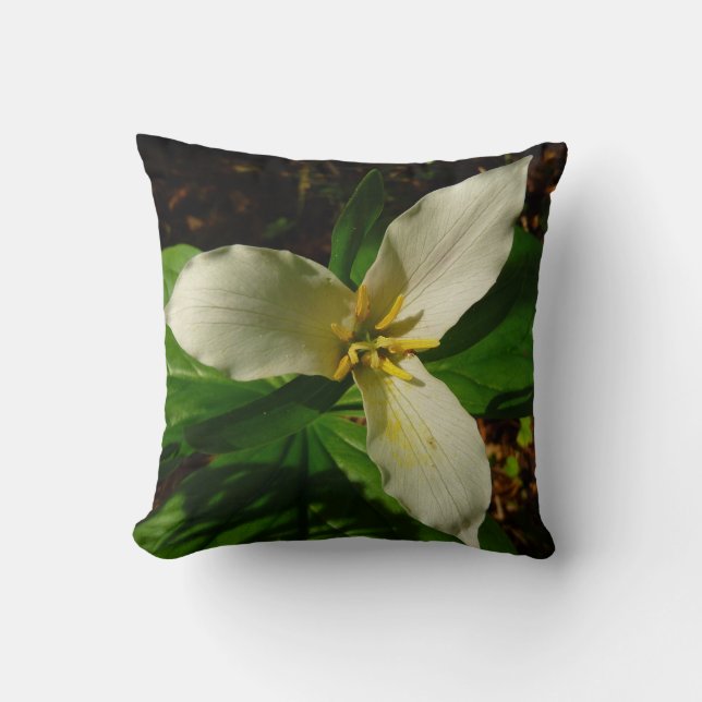 White Trillium Flower Spring Wildflower Cushion (Front)