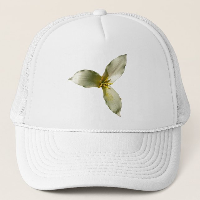 White Trillium Flower Spring Wildflower Trucker Hat (Front)