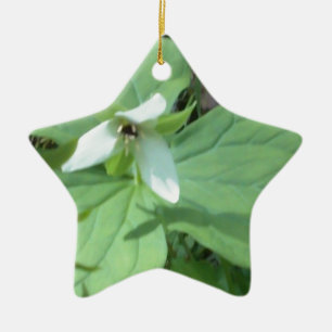 white trillium with greenry ceramic tree decoration