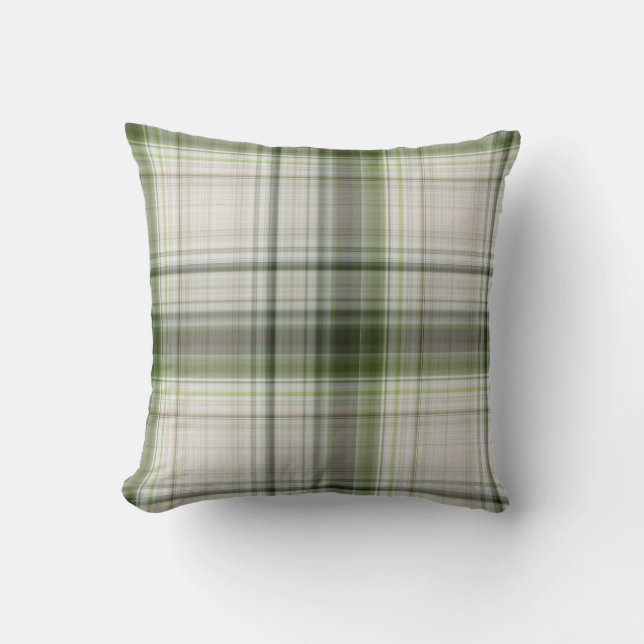 White Trilliums Green and White Plaid Cushion (Front)