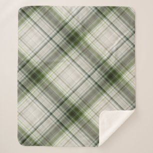 White Trilliums Green and White Plaid Sherpa Blanket