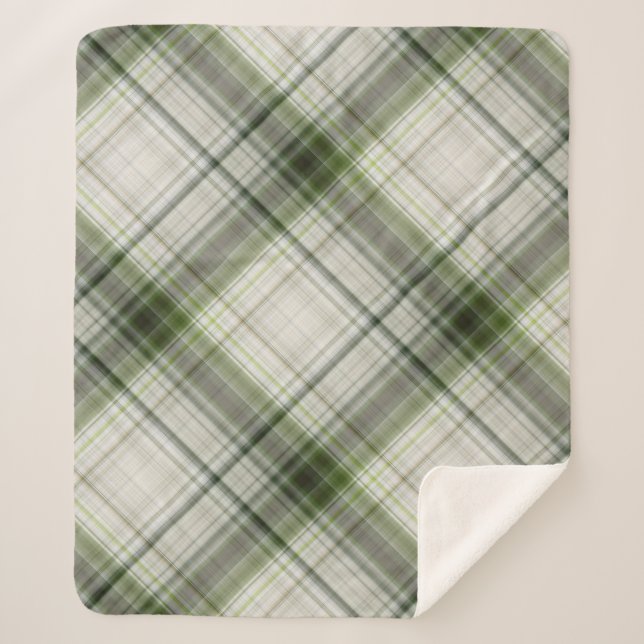 White Trilliums Green and White Plaid Sherpa Blanket (Front)