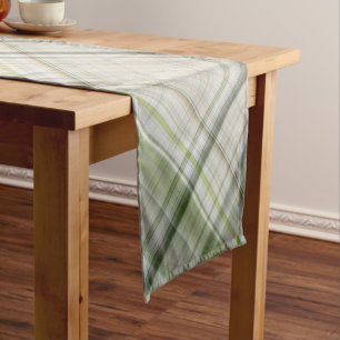 White Trilliums Green and White Plaid Short Table Runner
