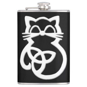 White Trinity Knot Celtic Cat Flask