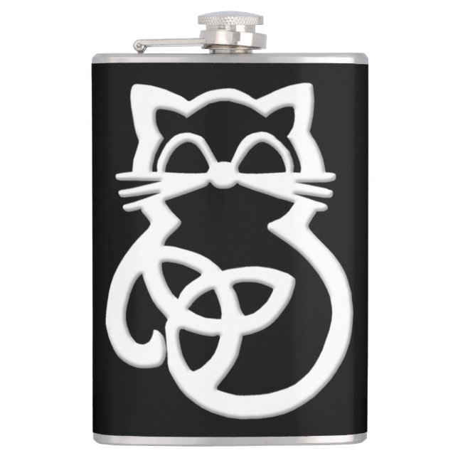 White Trinity Knot Celtic Cat Flask (Front)