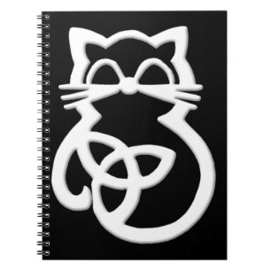 White Trinity Knot Celtic Cat Notebook