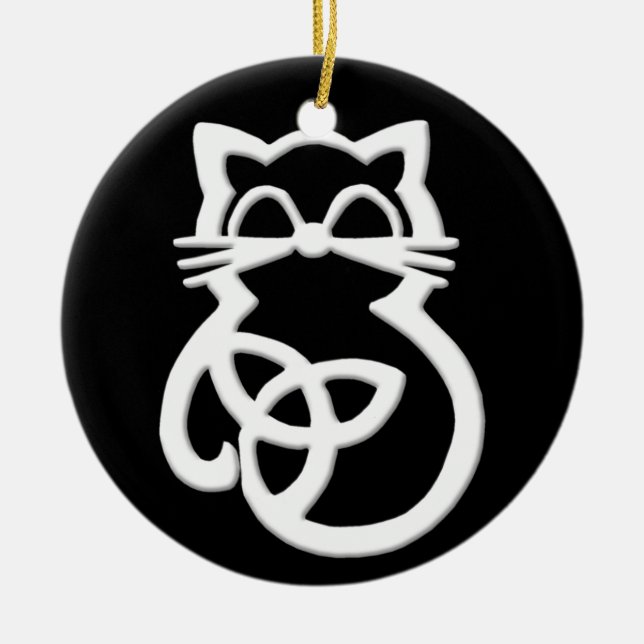 White Trinity Knot Celtic Cat Ornament (Front)
