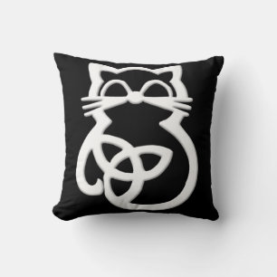 White Trinity Knot Celtic Cat Throw Pillow
