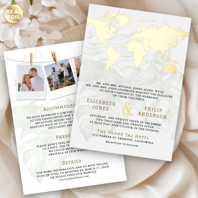 White Tropical Destination World Map Wedding Gold (Creator Uploaded)