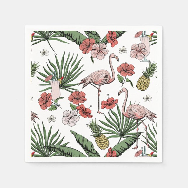 White Tropical Flamingo Floral Pattern Napkin (Front)