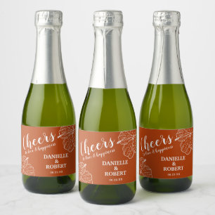 White Tropical Floral Hibiscus on Rust Mini Sparkling Wine Label